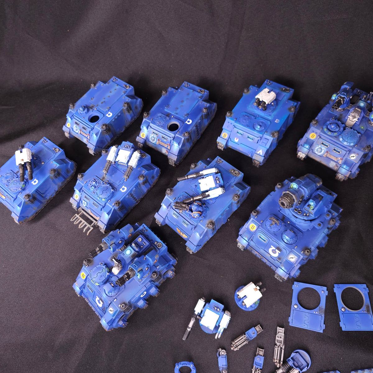 Ultramarines Rhino Razorback and Support Vehicle Group, full lot overview
