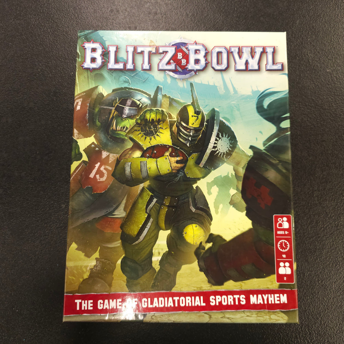 Actual Blitz Bowl Season 1 box front with visible edge and corner wear