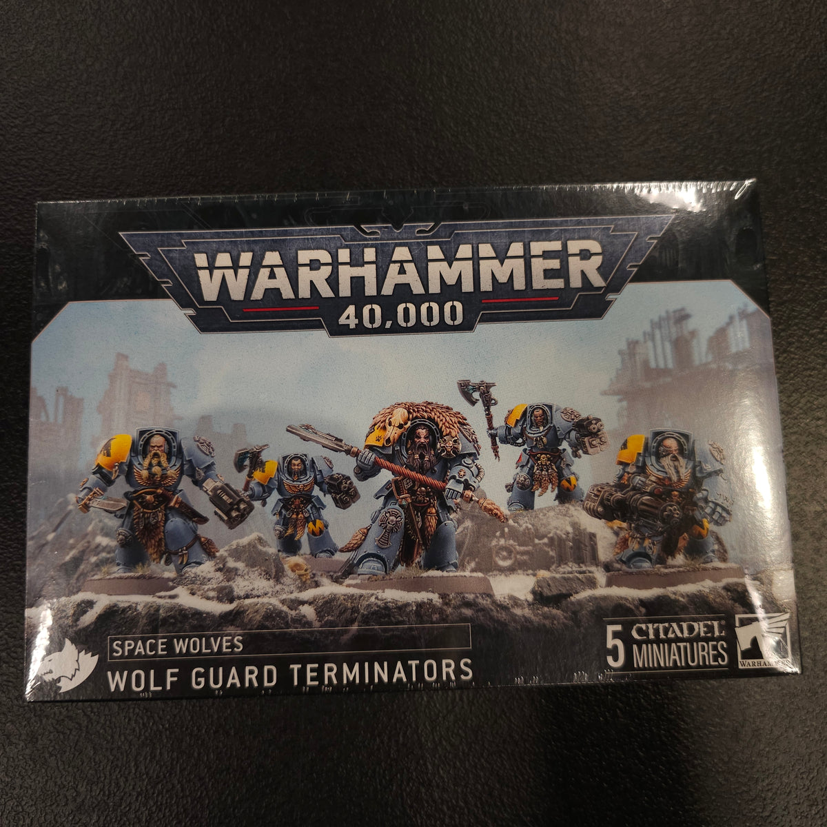 Front of the actual Wolf Guard Terminators (2025 plastic) retail box; one of two stocked boxes