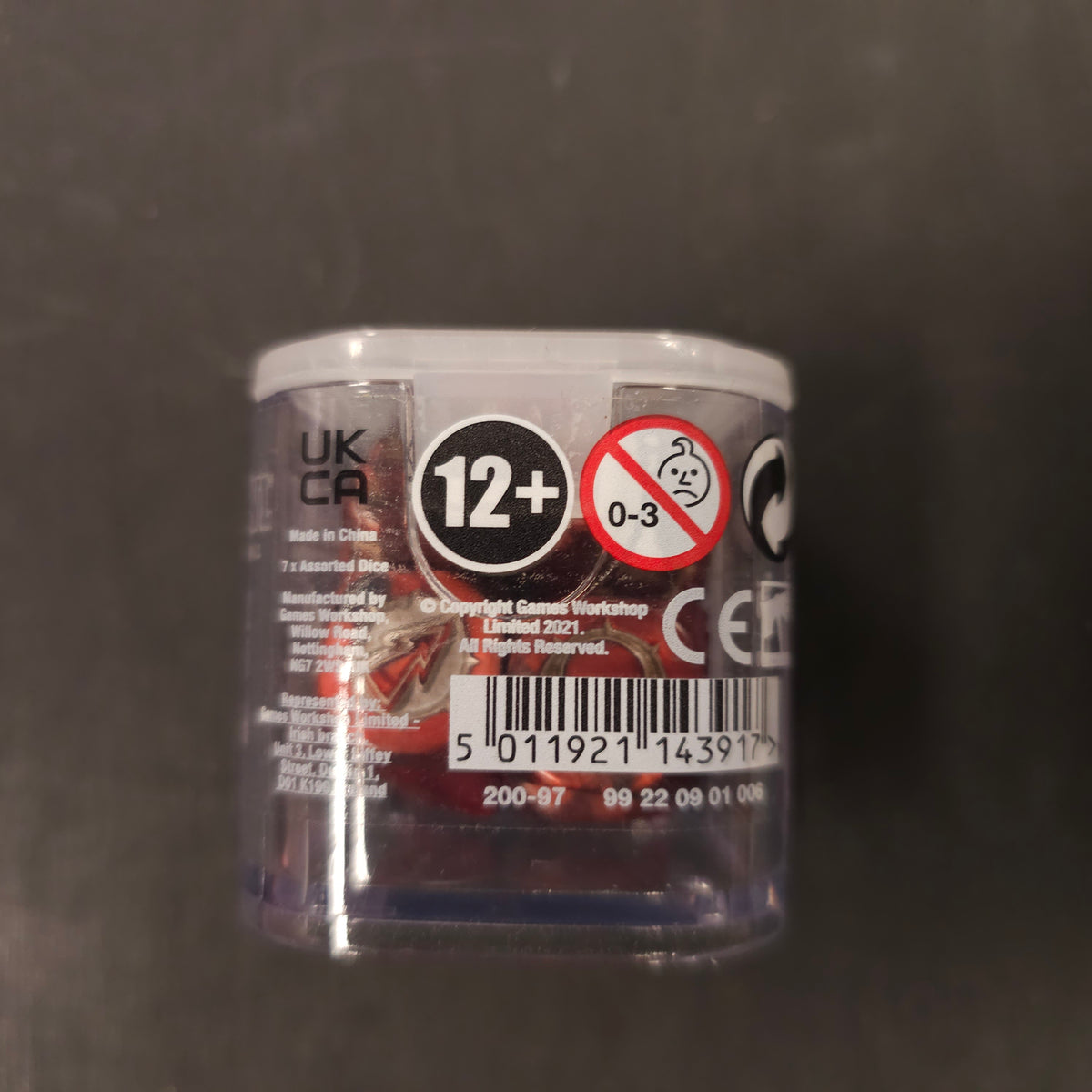 Khorne Team Dice Set - back cover, label or inside detail