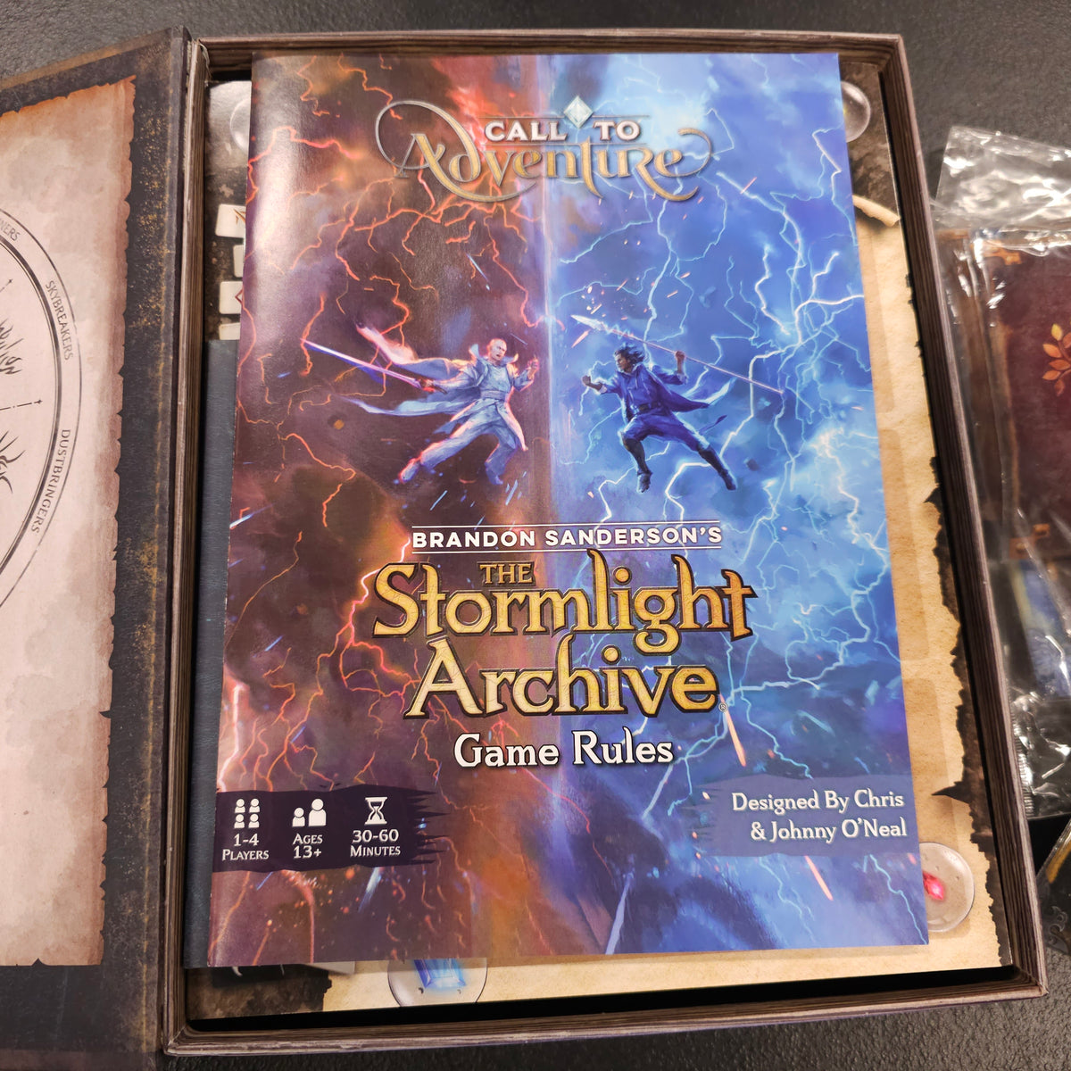 Stormlight Archive game rules and visible boxed contents