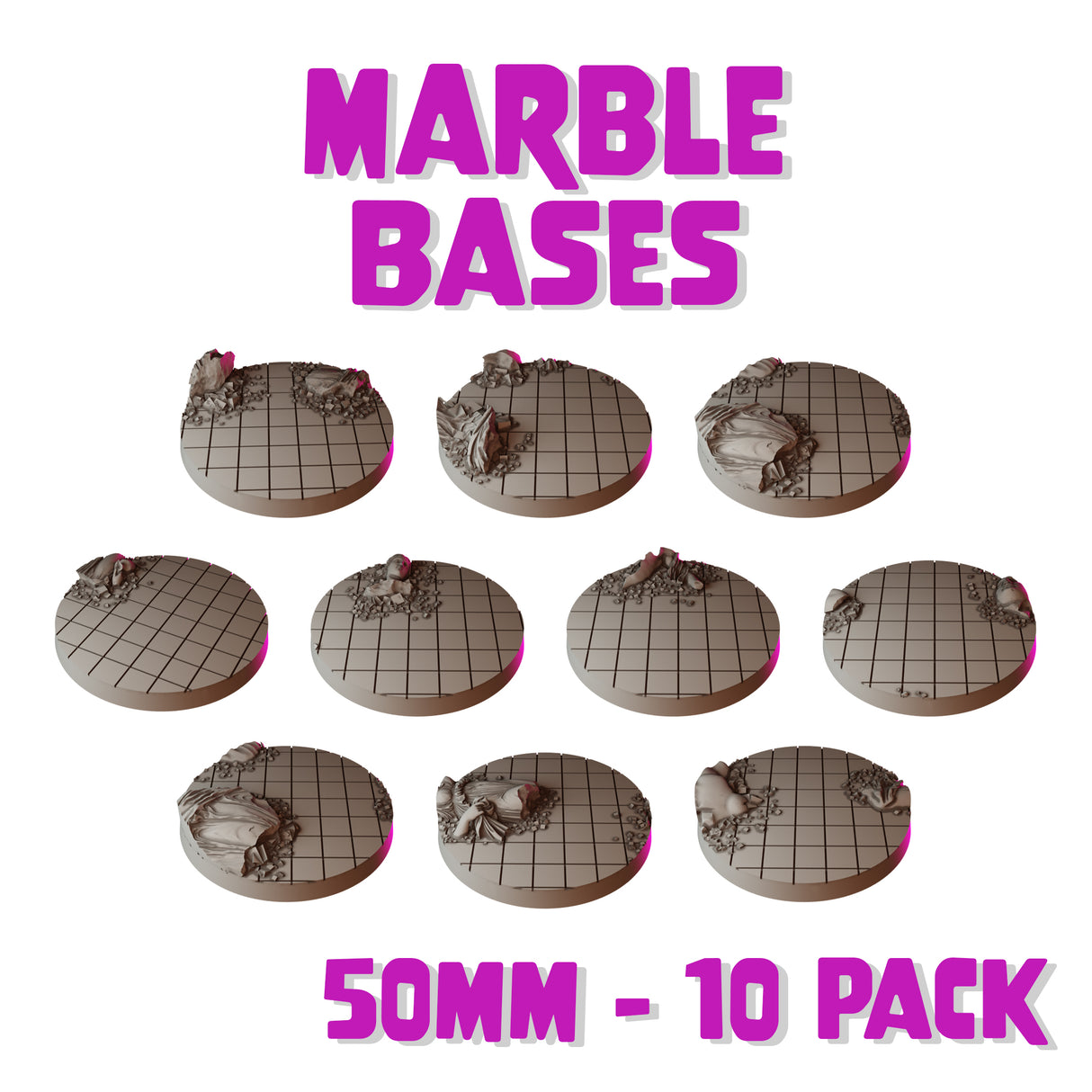 50mm Marble Round Bases (Set of 10)
