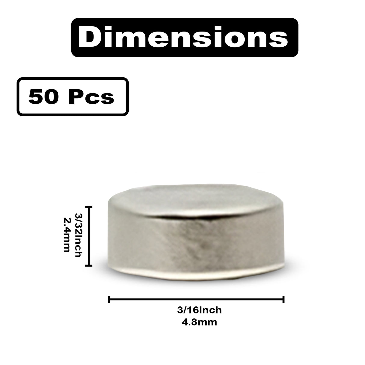 3/16" x 3/32" (4.8mm x 2.4mm) Base Disc Magnets (50)