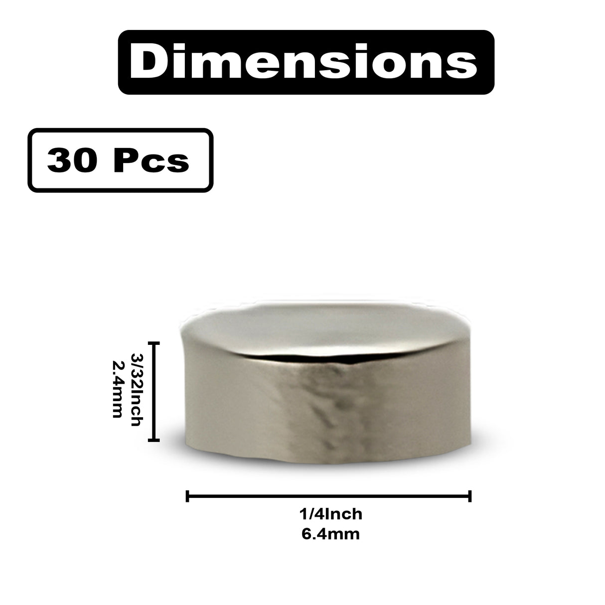 1/4" x 3/32" (6.4mm x 2.4mm) Base Disc Magnets (30)