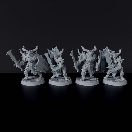 Fantasy miniatures of Demon Guards warriors with sword and shield - Bloodfields tabletop RPG game