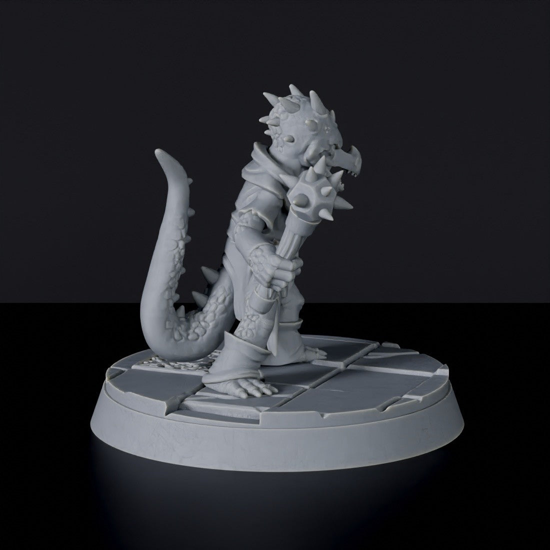 Fantasy miniature of dragonborn Dragonlings with sword, axe and morning star to army for Bloodfields tabletop RPG game