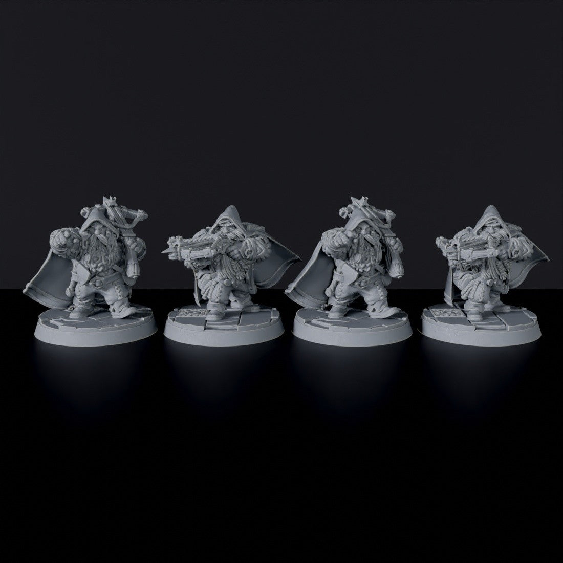 Fantasy miniatures of Dwarf Rangers with crossbows for Bloodfields tabletop RPG game