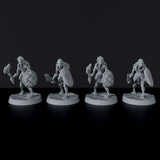 Fantasy miniatures of four lizards warriors Kappa with swords and shields - Bloodfields tabletop RPG game