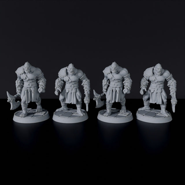 Fantasy miniatures of Orc Grunts warriors with axes for Blackland Orcs army dedicated to Bloodfields RPG game