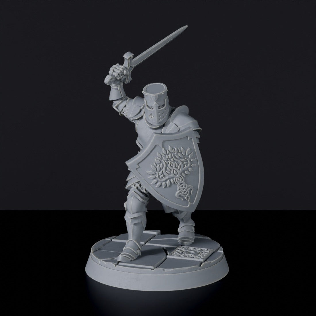 Miniature of human warrior knight with sword and armor Sanctum Crusaders - Wildwood Brotherhood set for Bloodfields RPG wargame