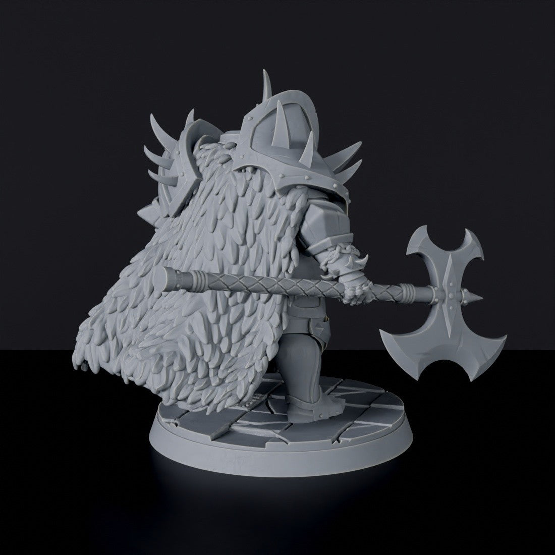 Fantasy miniature of Terminus the Last Resort knight monster with armor and axe for Bloodfields tabletop RPG game