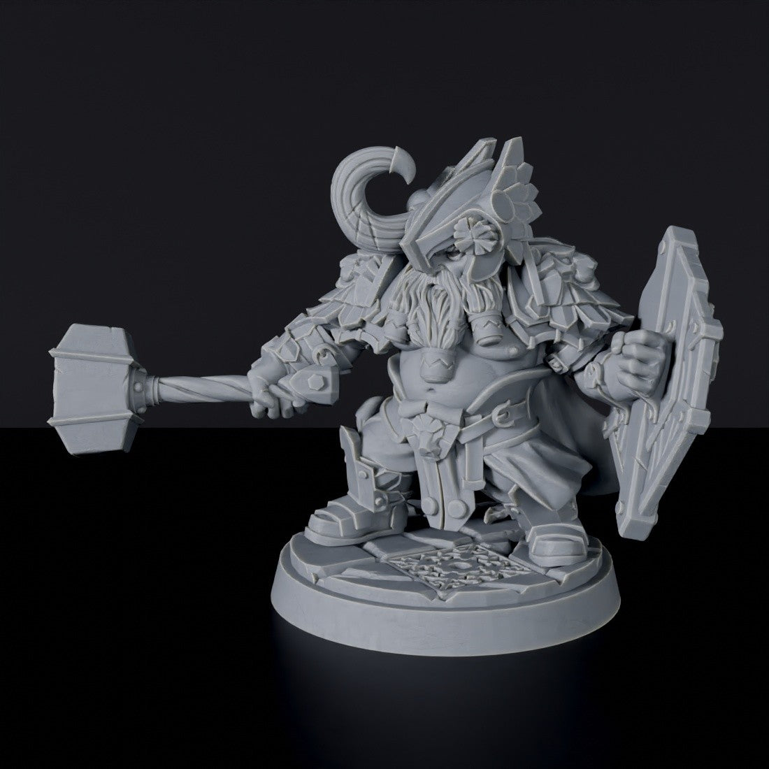 Dwarf Male Fighter with Hammer, Shield and Helmet