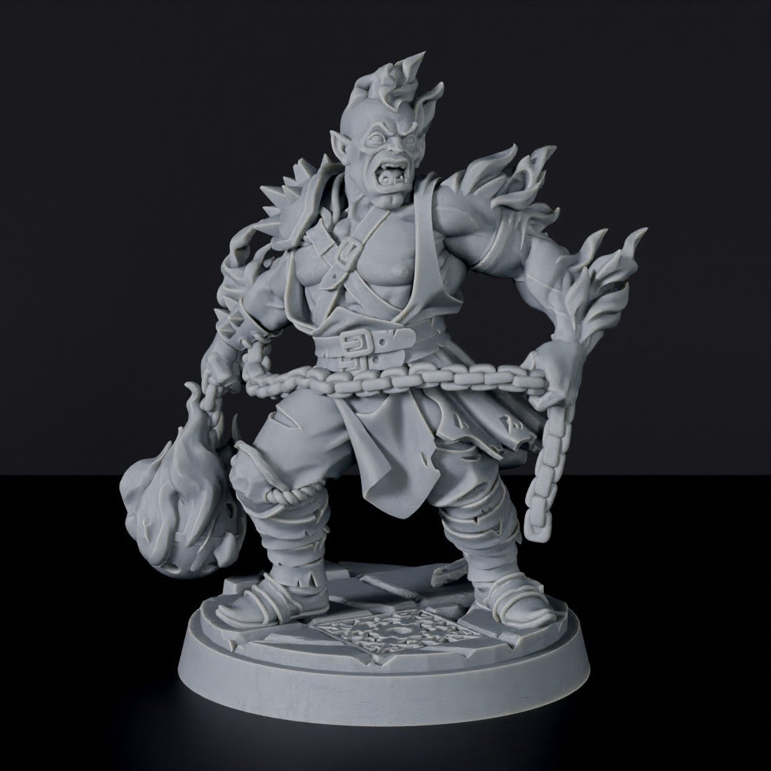 Fire Elemental Male Fighter with Fireball Chain