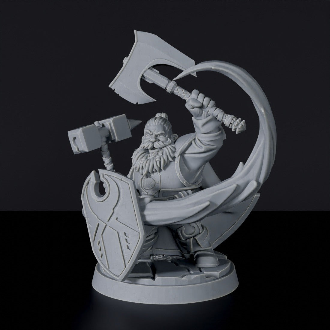 Dwarf Male Paladin with Axe, Hammer and Shield