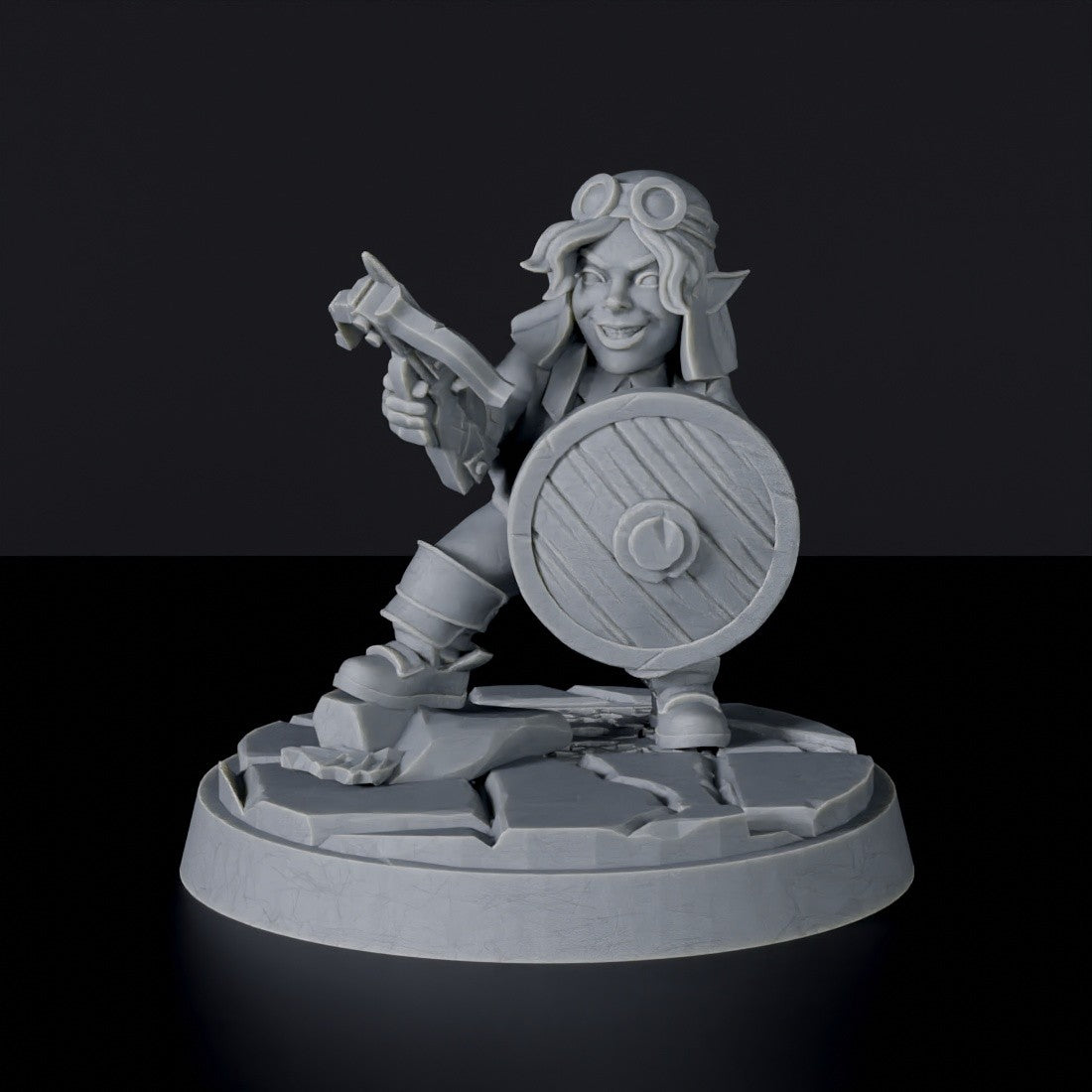 Gnome Female Artificer with Hand Crossbow and Shield