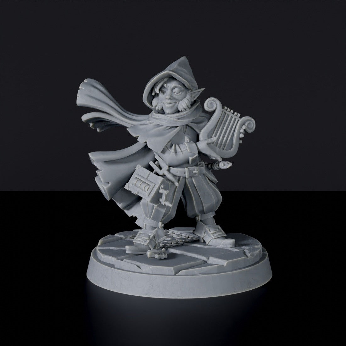 Gnome Female Bard with Lyre and Flute