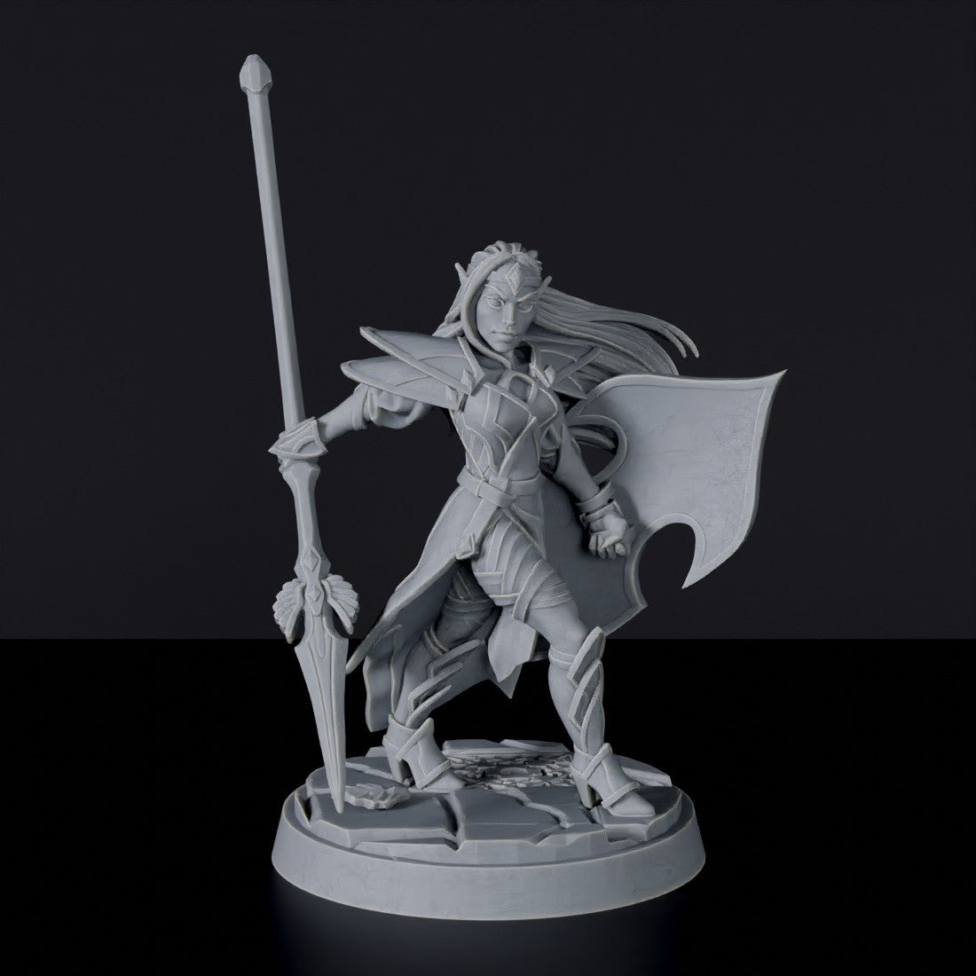 Elf Female Fighter with Spear and Shield