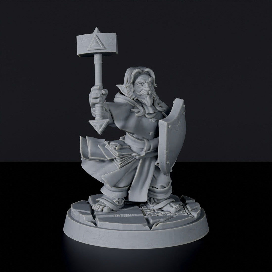 Gnome Male Cleric with Hammer and Shield