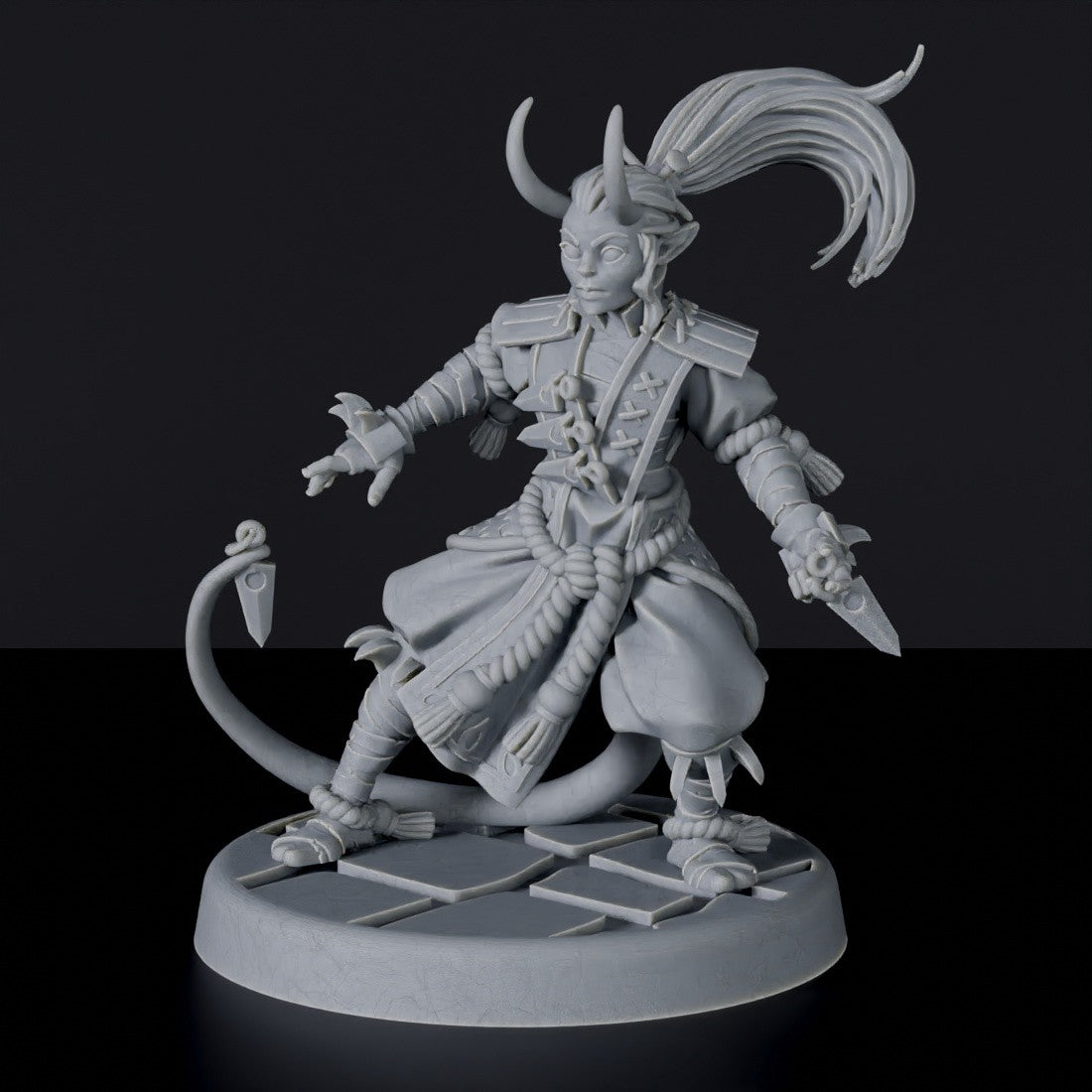 Tiefling Female Monk with Daggers – The MiniWarGaming Forge