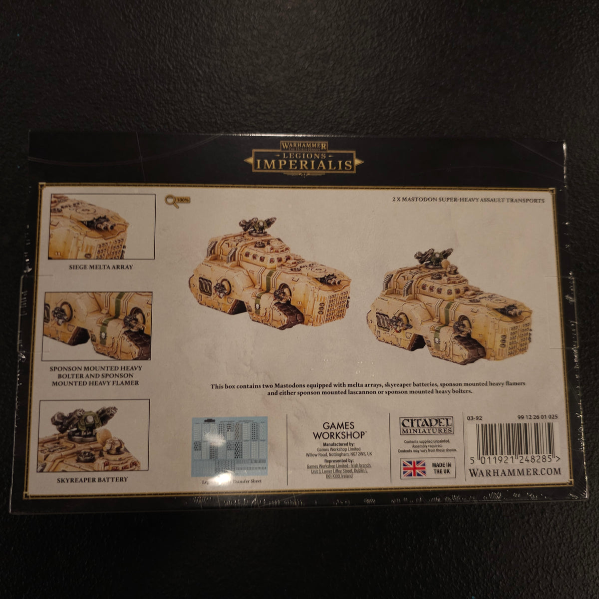 Mastodon Super-Heavy Assault Transports - back packaging