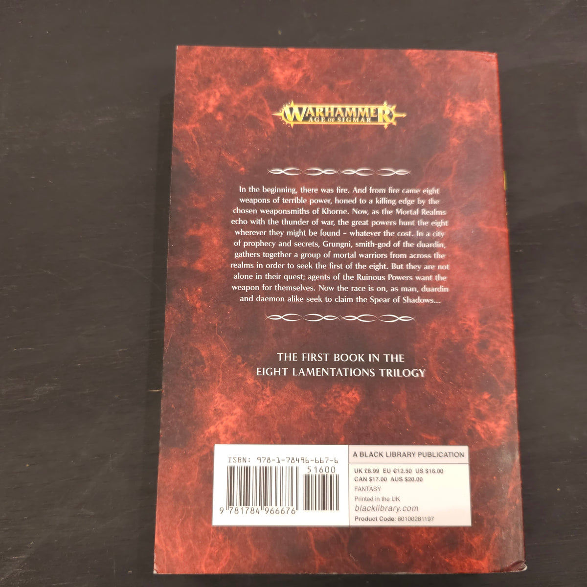 Age of Sigmar - Eight Lamentations: Spear of Shadows - Paperback; 2017 - back cover