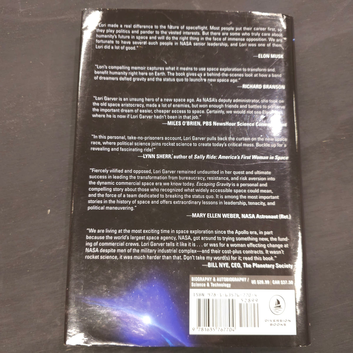 Escaping Gravity: My Quest to Transform NASA and Launch a New Space Age - Hardcover; 2022 - back cover