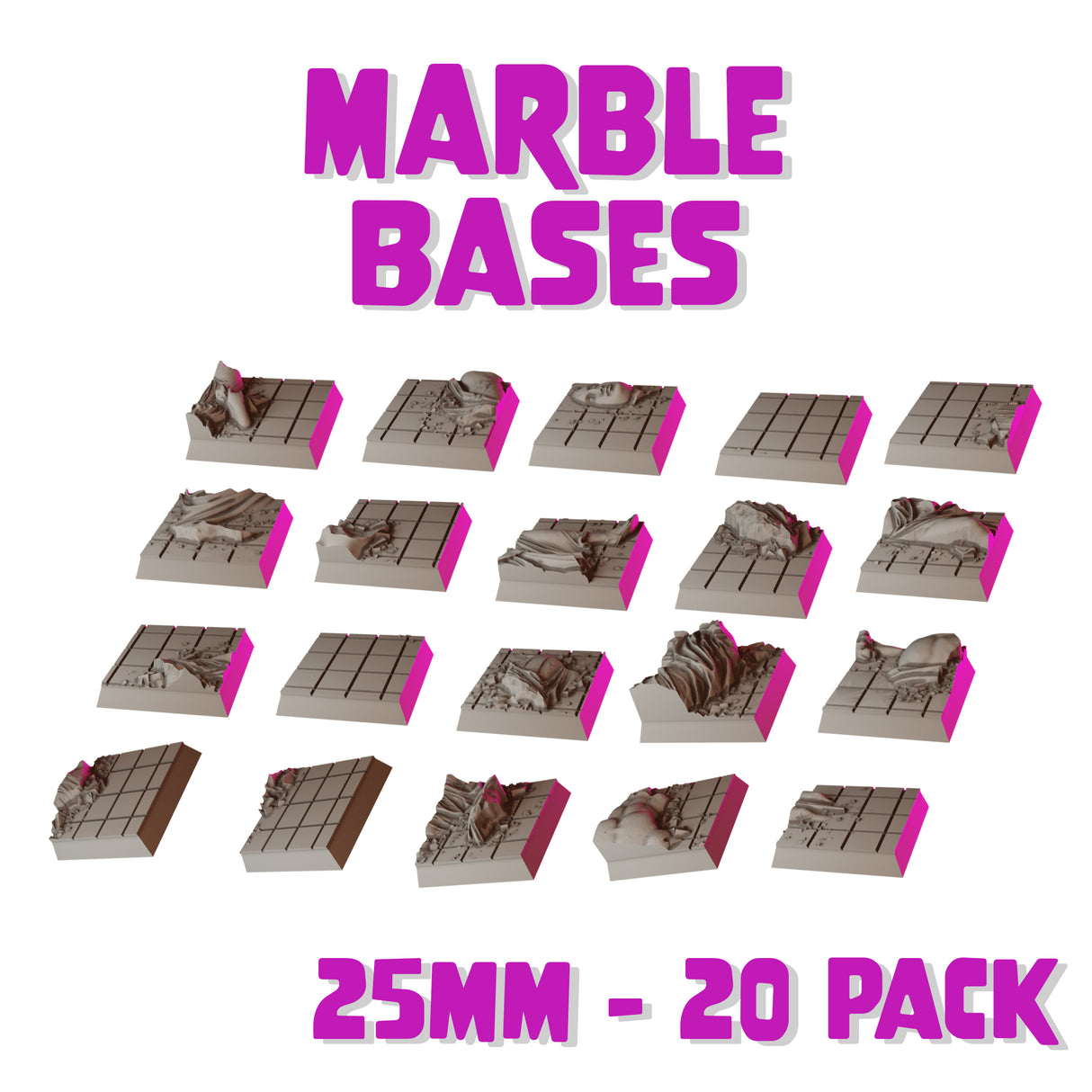 25mm Marble Square Bases (Set of 20)