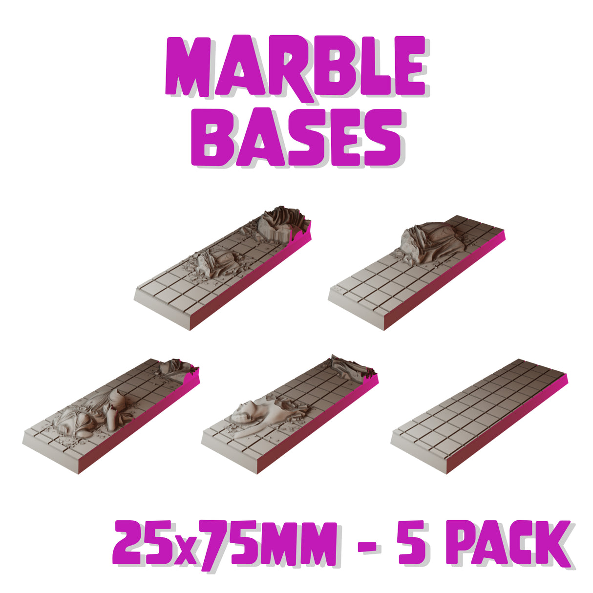 25x75mm Marble Square Bases (Set of 5)