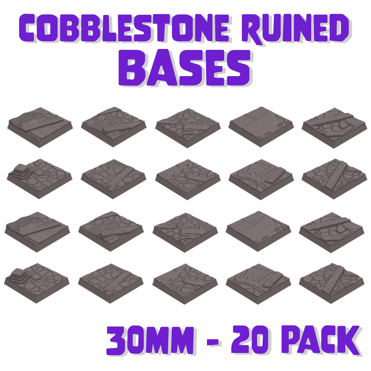 30mm Cobblestone Ruins Square Bases (Set of 20)