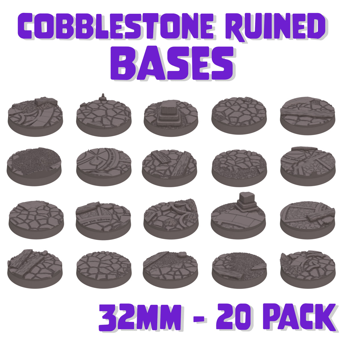 32mm Cobblestone Ruins Round Bases (Set of 20)