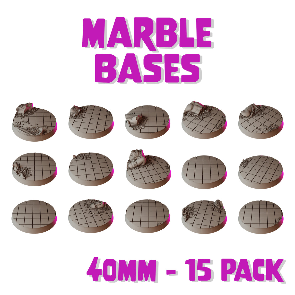 40mm Marble Round Bases (Set of 15)