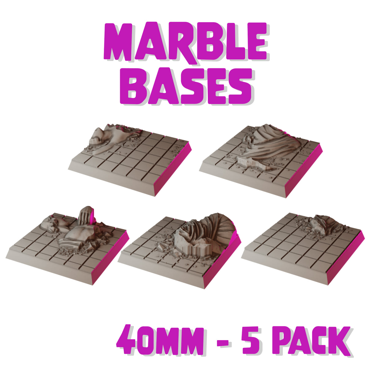 40mm Marble Square Bases (Set of 5)