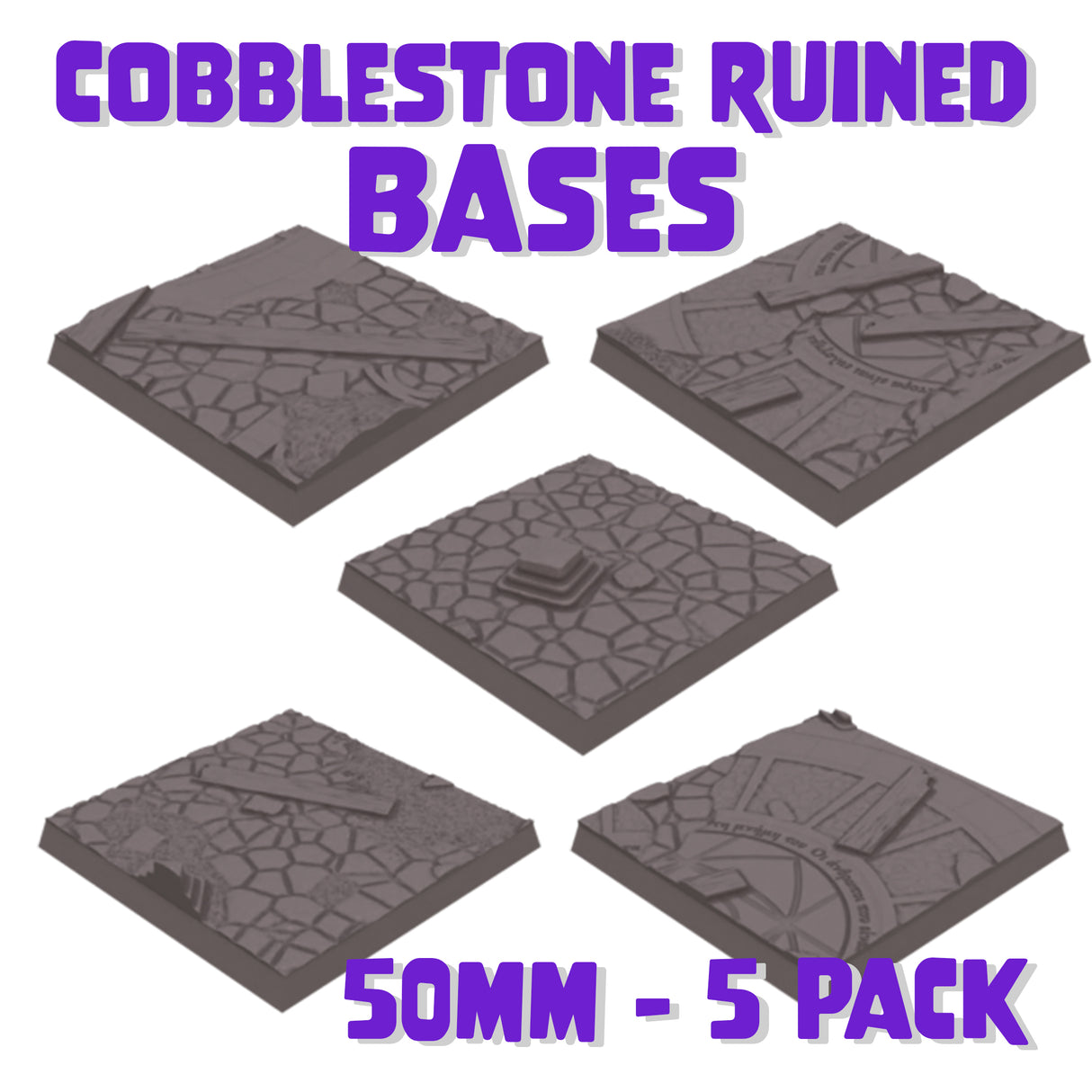 50mm Cobblestone Ruins Square Bases (Set of 5)