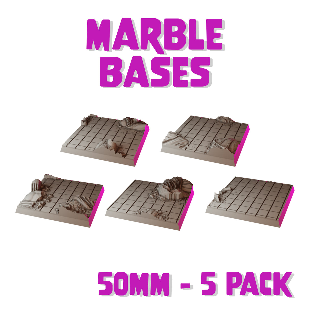 50mm Marble Square Bases (Set of 5)