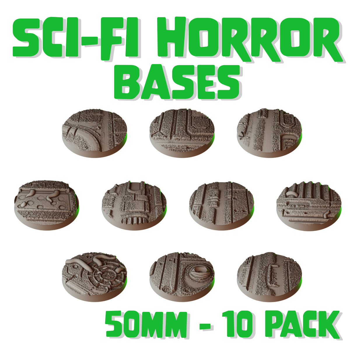 50mm Sci-fi Horror Round Bases (Set of 10)