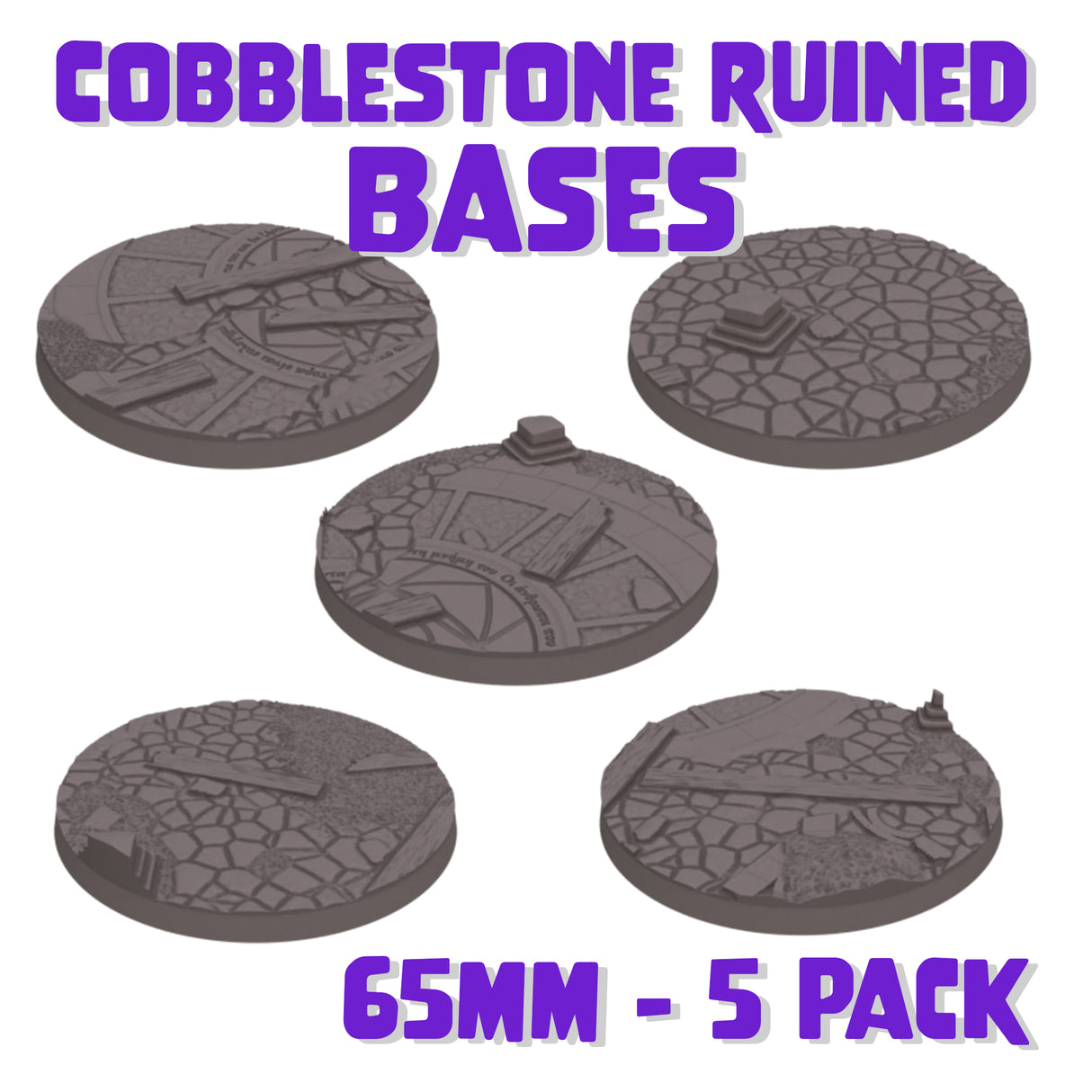 65mm Cobblestone Ruins Round Bases (Set of 5)