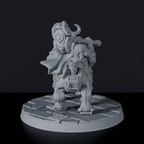 Fantasy miniature of dwarf Duri Hillhorn fighter with hammer on machine beast for Bloodfields tabletop RPG game