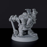 Fantasy miniature of dwarf male fighter Gargy Dragonsmith with axe for Bloodfields tabletop RPG game