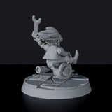 Fantasy miniature of gnome Zark on Wroomba with tool for Bloodfields tabletop RPG game