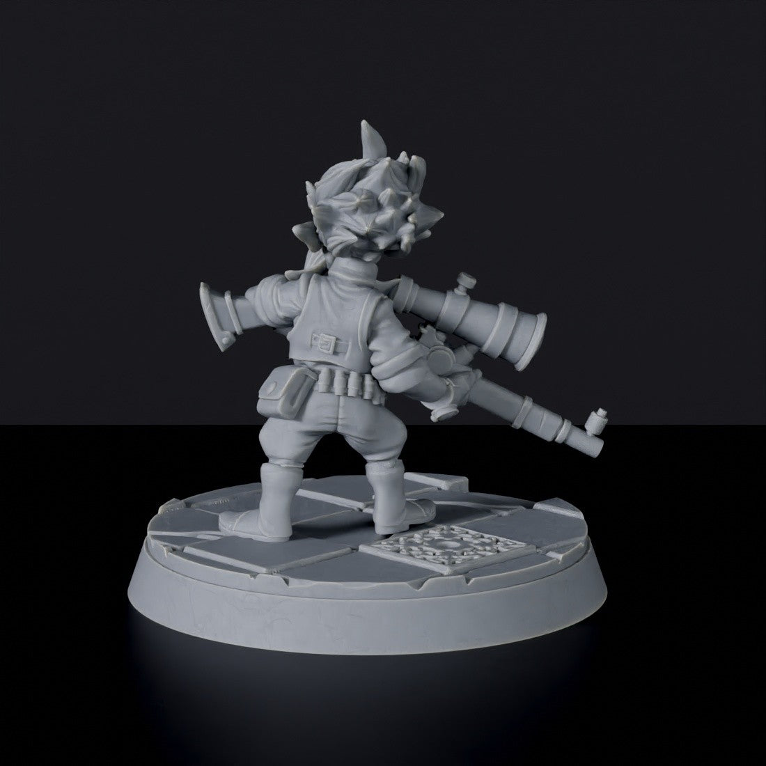 Fantasy miniature of gnome Vesper the Sniper with sniper gun for Bloodfields tabletop RPG game