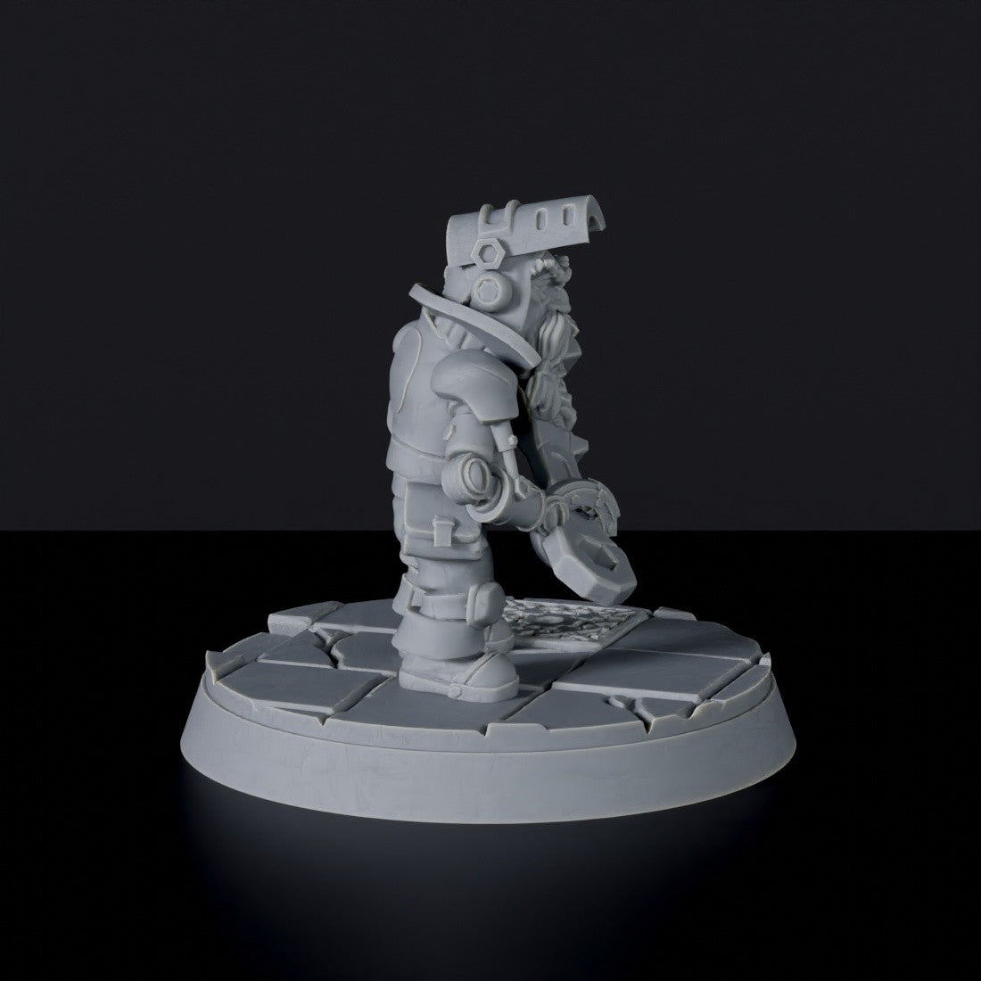 Miniature of gnome Rubblix the Fixer with tool - dedicated set for Tinkering Gnomes RPG army