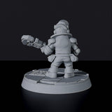 Fantasy miniature of gnome Rubblix the Fixer with tool for Bloodfields tabletop RPG game