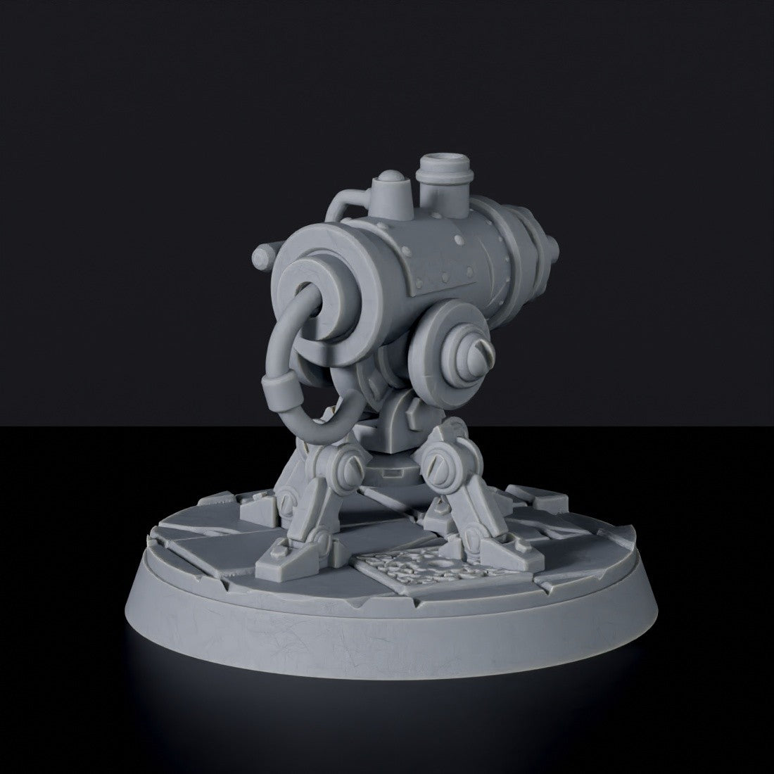 Fantasy miniature of gnomes XPV-300 warmachine with minigun for Bloodfields tabletop RPG game