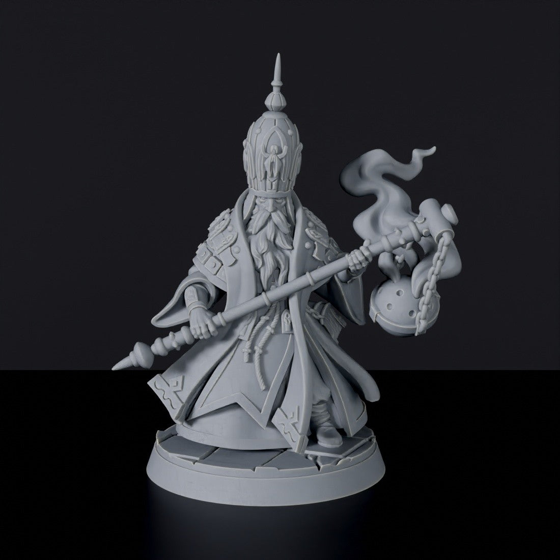 Fantasy miniatures of Vladimir Tytanow wizard with staff and helmet for Vampire Hunters army