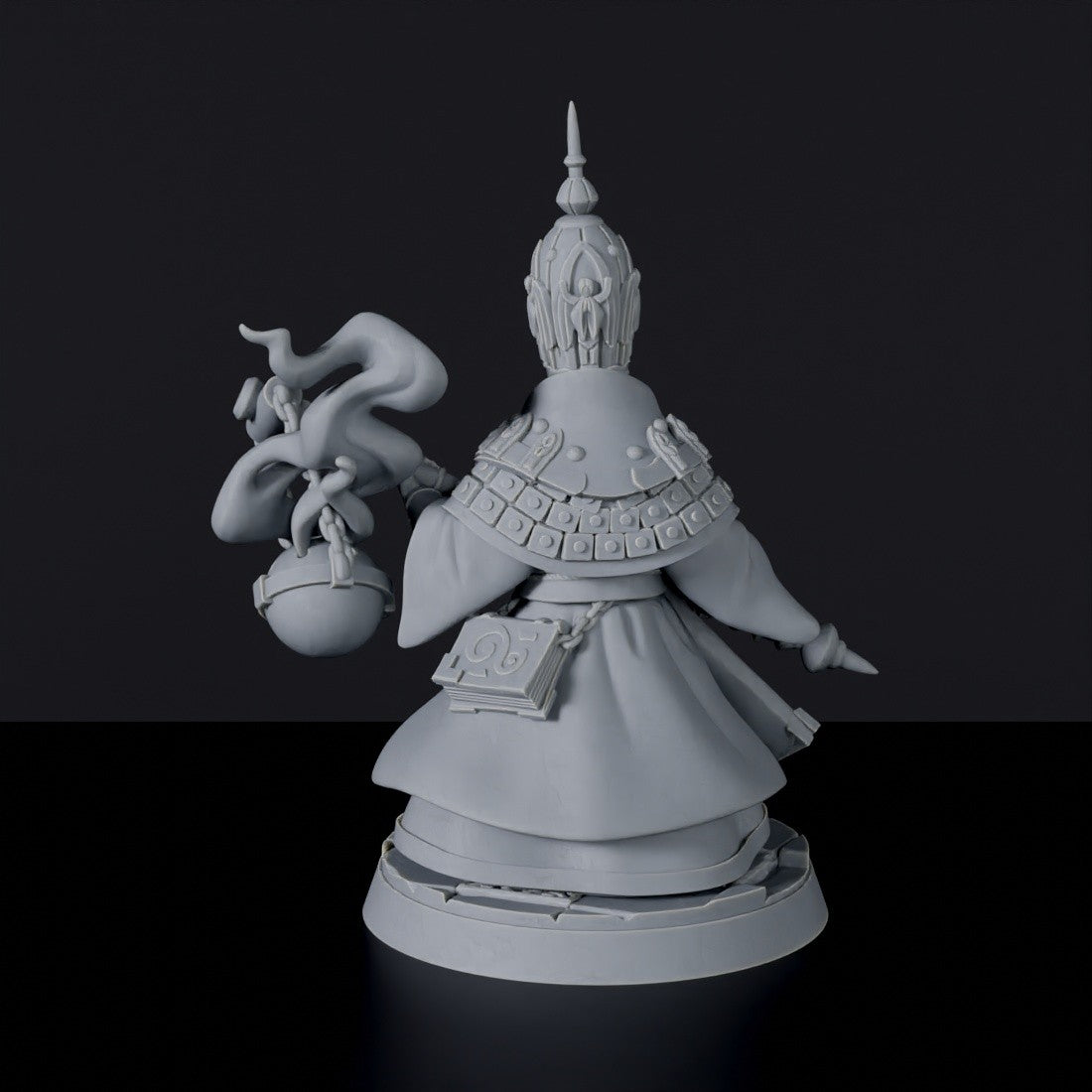 Fantasy miniature of Vladimir Tytanow wizard with helmet and staff for Bloodfields tabletop RPG game