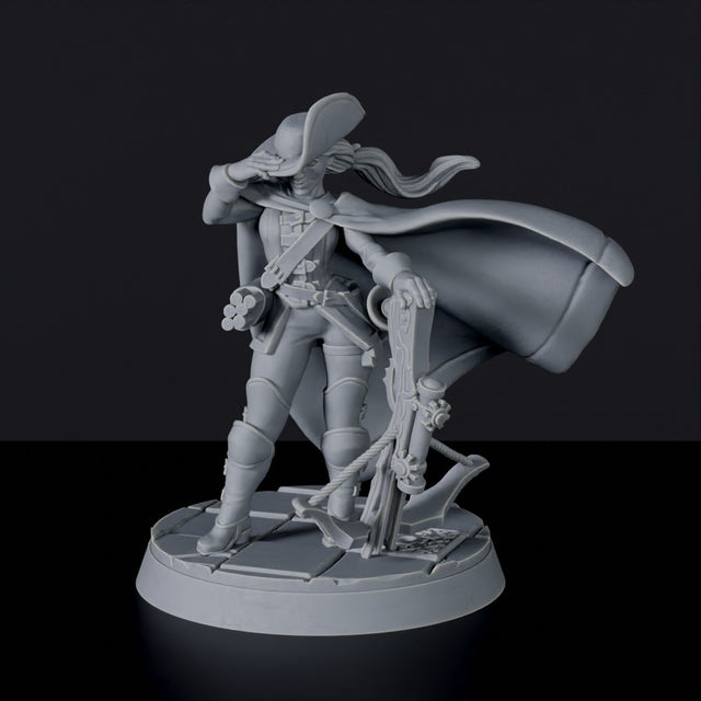 Fantasy miniatures of Klara Nacht warrior with hat and crossbow for Vampire Hunters army