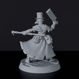 Fantasy miniature of Doktor Von Zeiter fighter with staff and hat for Bloodfields tabletop RPG game