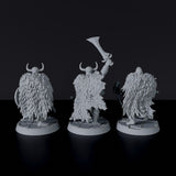 Fantasy miniature of Bjorn, Erik & Olaf barbarians fighters with swords and shields for Bloodfields tabletop RPG game