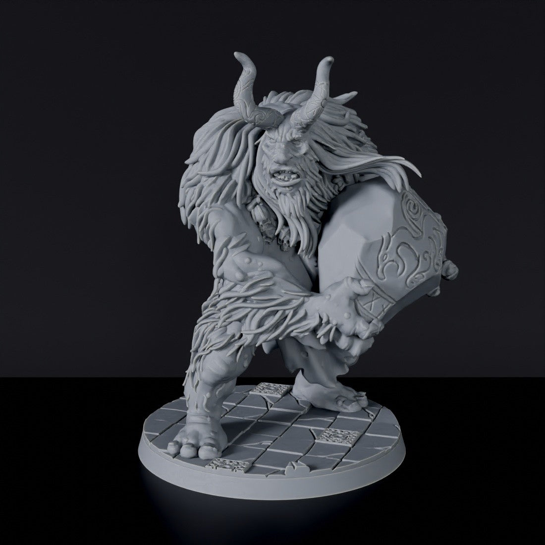 Fantasy miniatures of barbarian beast Roogarin with stone for Roaming Barbarians army