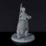 Fantasy miniature of Brutosaur Rider amazon warrior with spear on lizard beast - Bloodfields tabletop RPG game